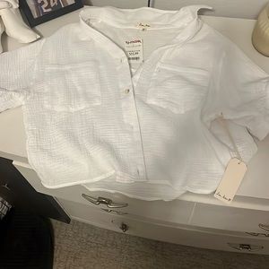 Cropped white button up